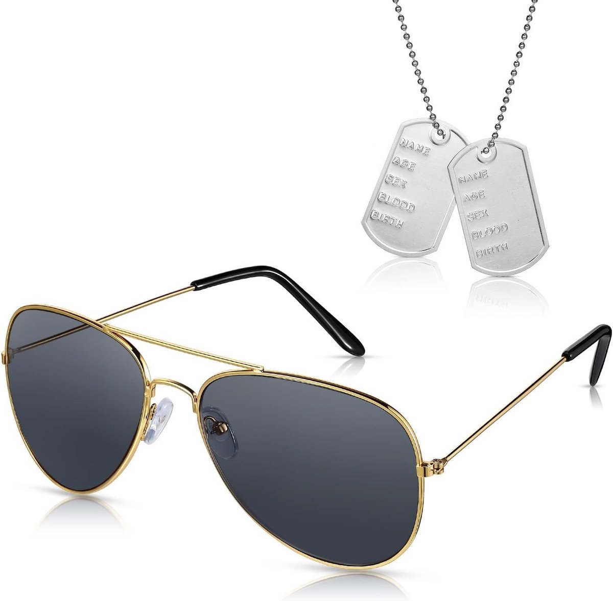 Pilot Captain Kostuums voor Rollenspel, Militair Kostuum met Zilveren Ketting, Zonnebril en Accessoires