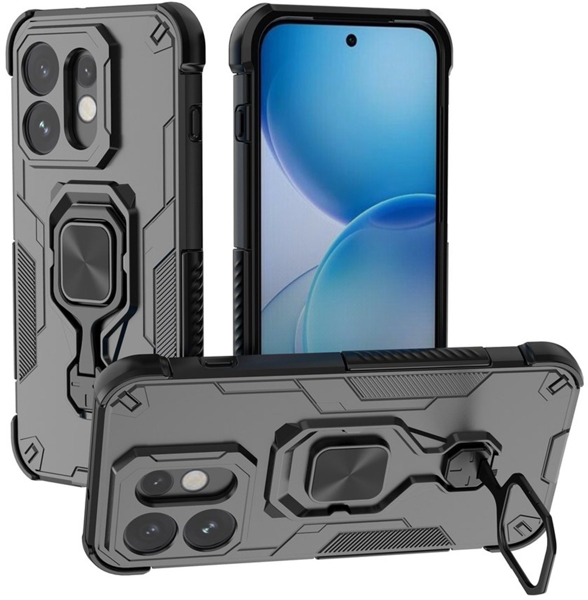 MobyDefend Hoesje - Geschikt voor Oppo Reno16 - Dubbelgelaagde Pantsercase Met Standaard - Zwart