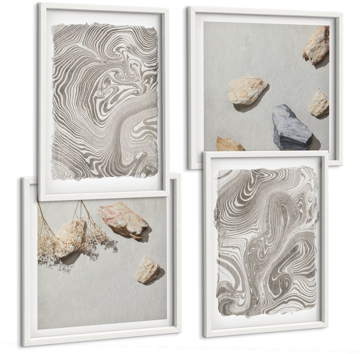 Wallfluent 4-Delige Schilderij Set - Abstracte Schilderkunst Met Moderne Vormen - 40 x 40 En 40 x 60 - Moderne Wanddecoratie - Woonkamer