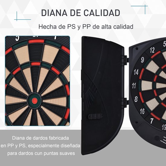Elektronisch digitaal dartbord met 6 darts, tot 8 spelers, scorebord, zijpoorten, lcd-scherm en 26 spellen, 44x4,4x50 cm, zwart — afbeelding 4