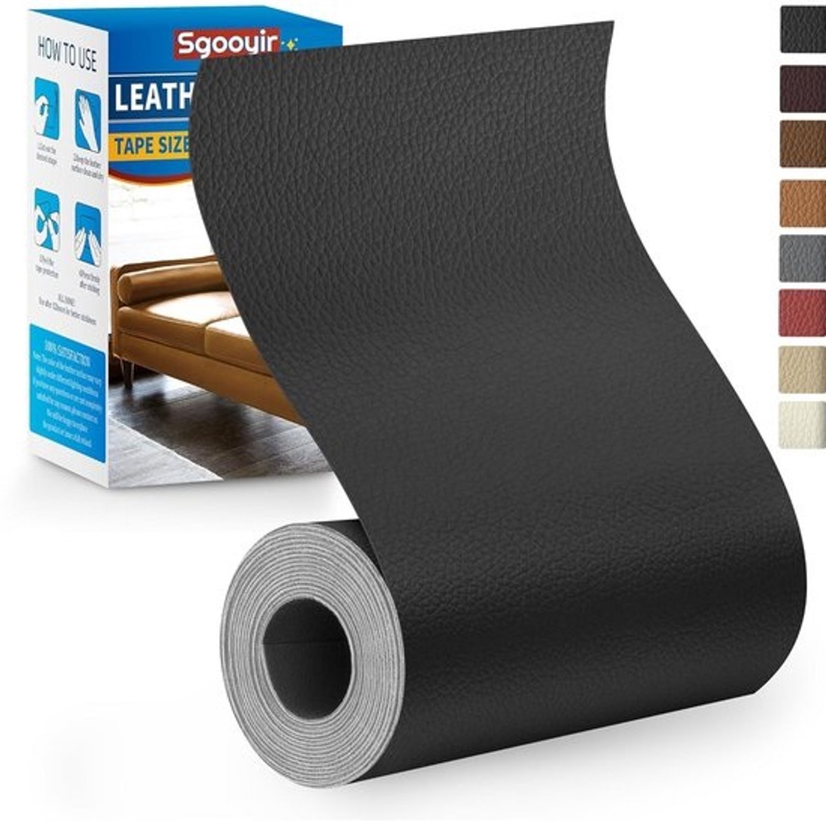 Zelfklevende Reparatieset Kunstleer - Voor Bank, Autostoel, Tas - 10 x 160 cm Zwart
