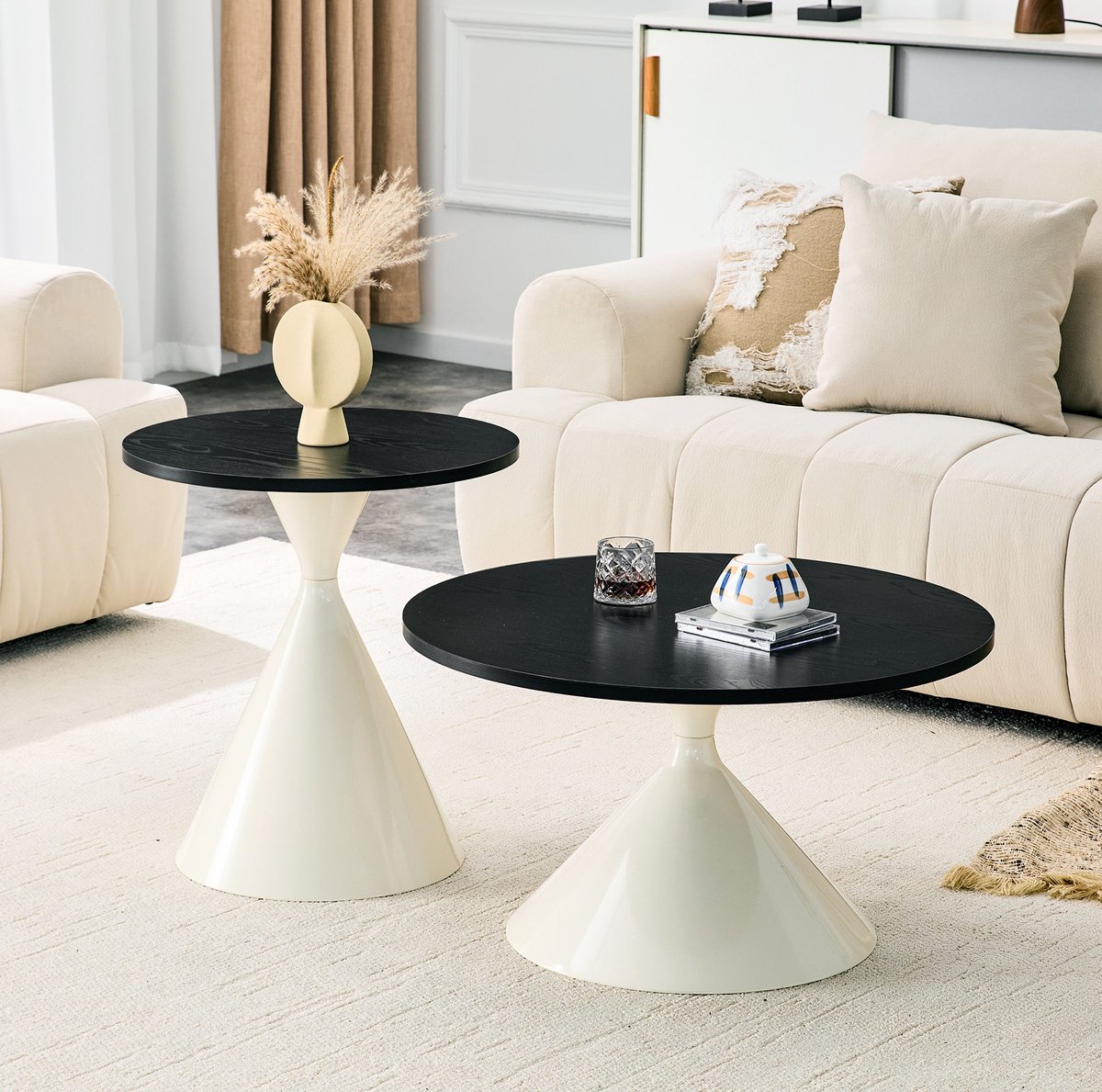MODFU - Salontafel Set Van 2 - Rond - Modern - Zwart - Metaal - Ø70 Cm