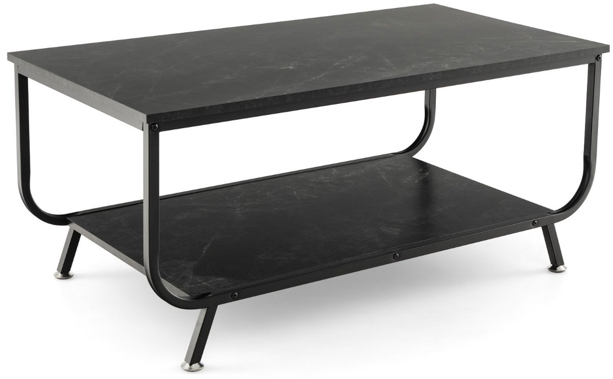 SureDeal® - Salontafel - Marmeren Rechthoekige Woonkamertafel - Niveaus Kunstmarmeren Blad - Metalen Koffietafel - 105x55x46,5 cm - Zwart