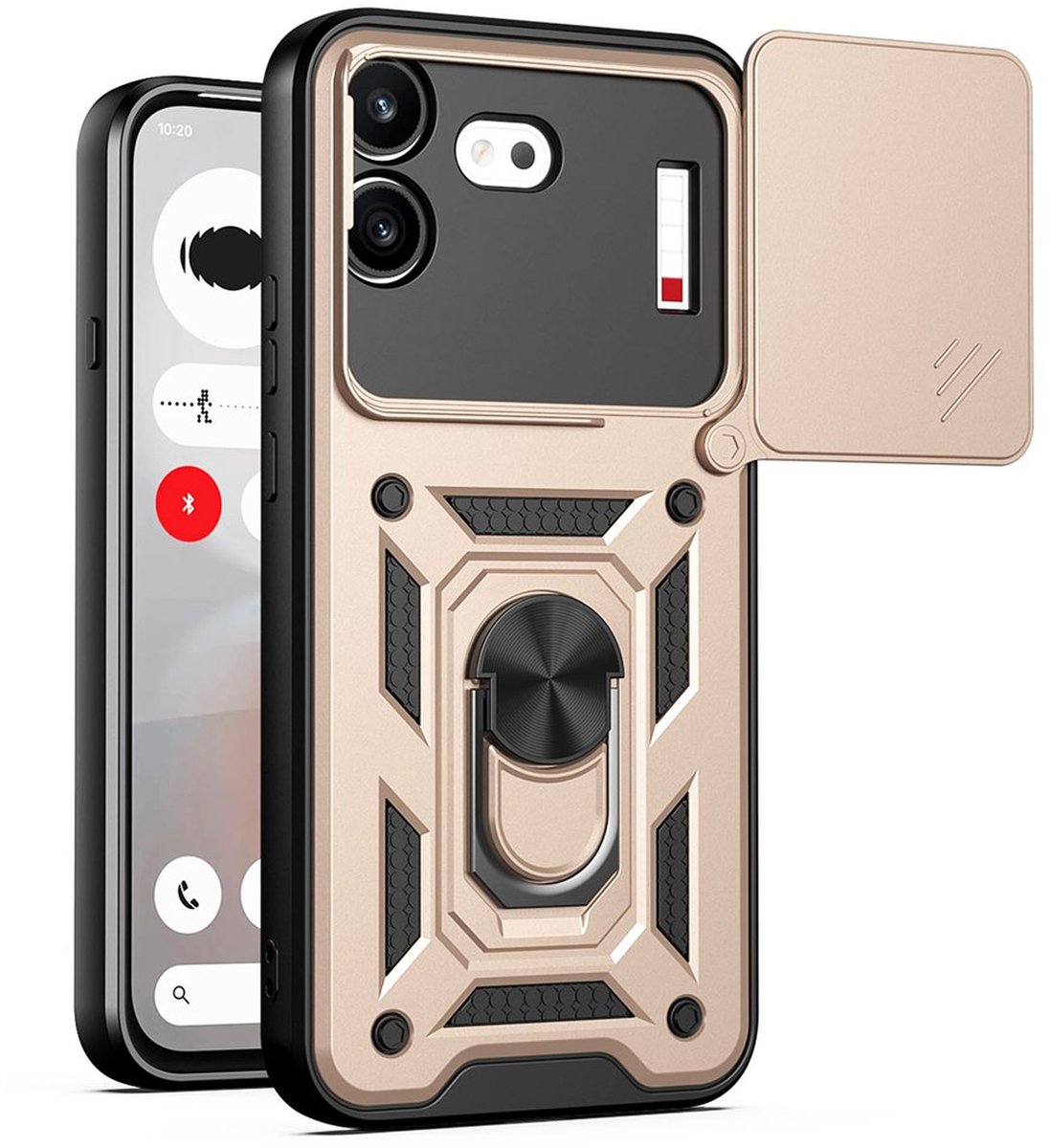 MobyDefend Hoesje - Geschikt voor Nothing Phone (4b) - Pantsercase Met Draaibare Ring - Goud