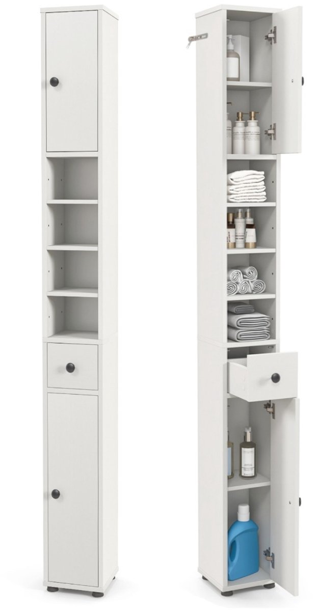 SureDeal® - Badkamerkast - Slanke - Twee Deuren één - Verstelbare Planken - 20x20x180 cm - Wit