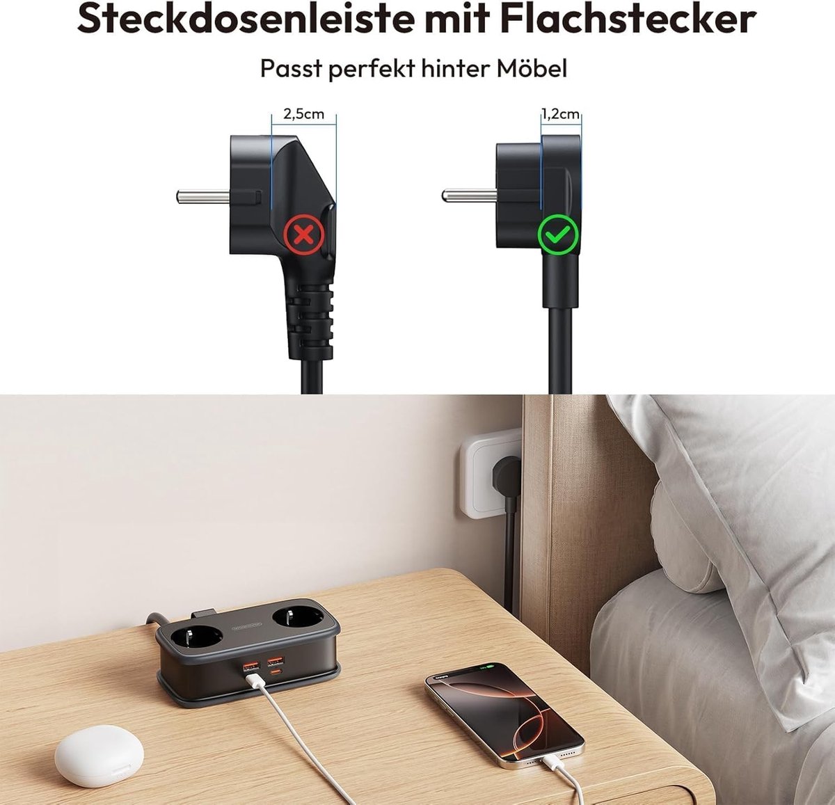 Stekkerdoos - Zwart - 2-voudige stekkerdoos - Snel opladen via USB - Voor Thuis en Kantoor