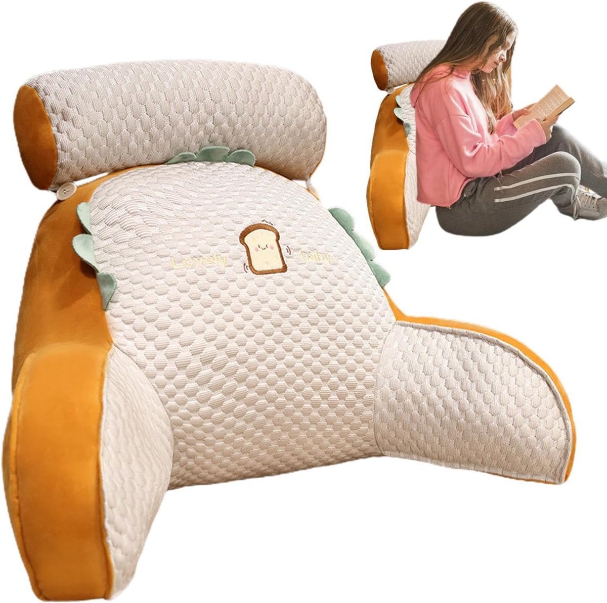 Bedkussen Leeskussen - Rugsteun Kussen - Ontspannen Lezen - Afneembaar Nekkussen - 60 x 40 cm - Toast