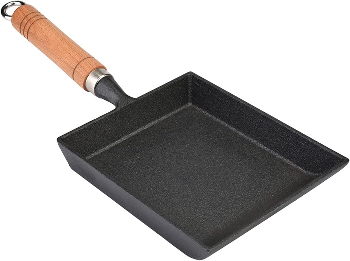 Gietijzeren Eierpan - Tamagoyaki Koekenpan - Ontbijt Maken - Houten Handvat - 37 x 15.5 cm - Zwart