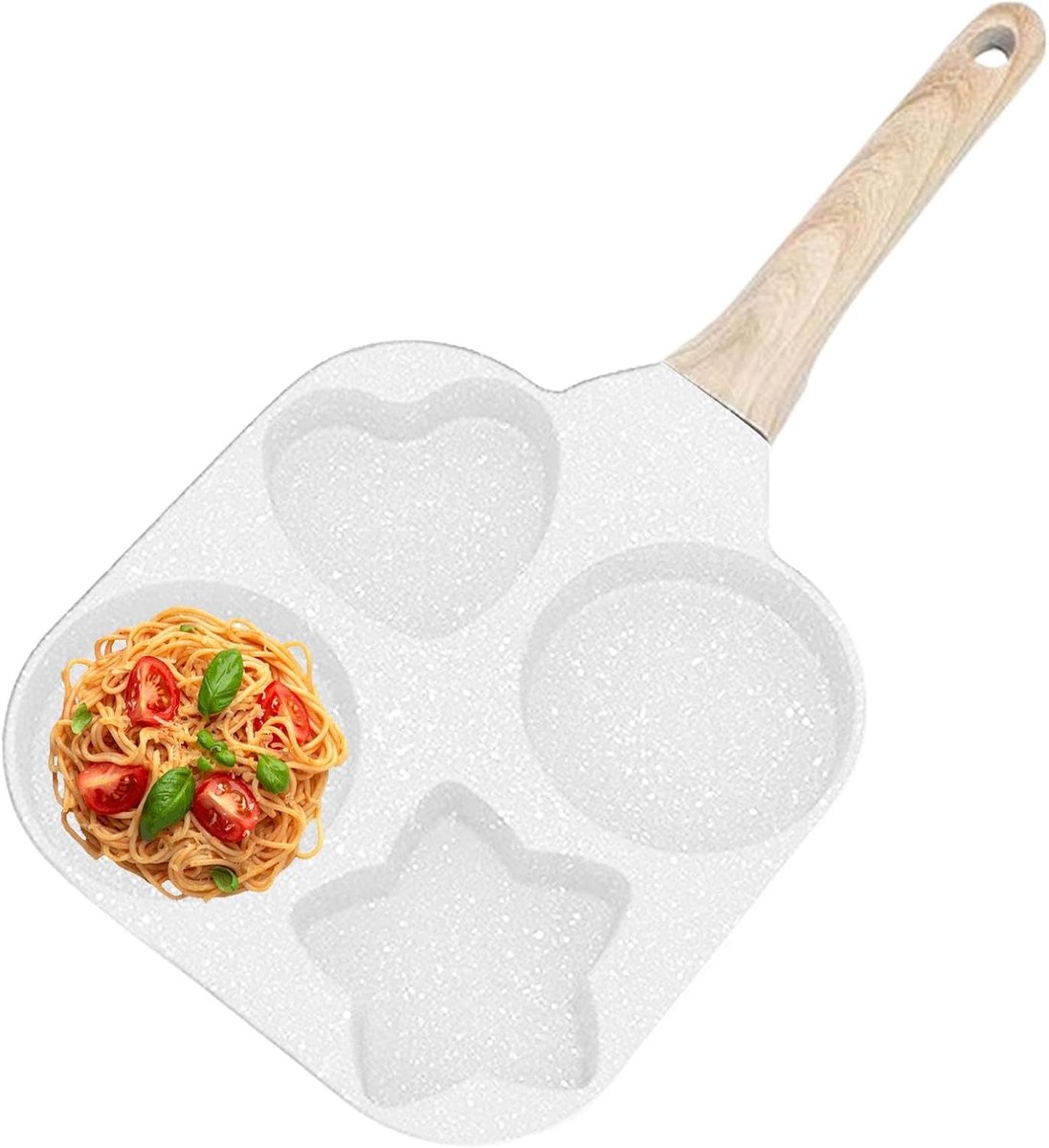Koekenpan met 4 Eieren - Eierkoeker Omlette Maker - Ontbijt Bereiden - Vier Vormen Tegelijk - 18 cm - Wit