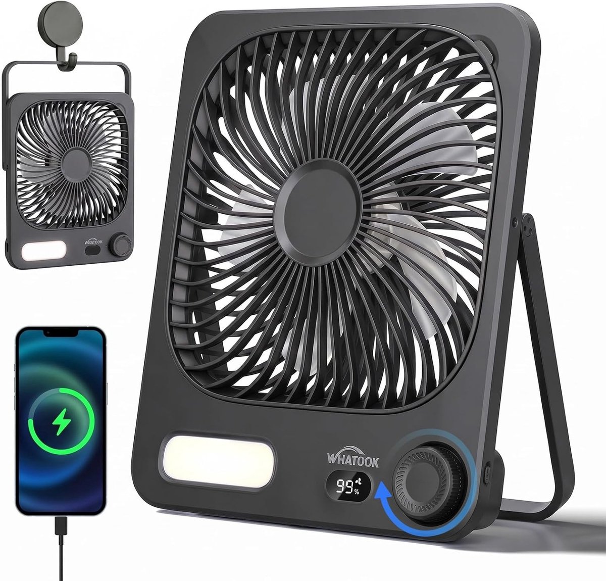Oplaadbare Tafelventilator - USB-C - Nachtlamp met 3 standen - 100 Snelheden - Voor Camping en Thuisgebruik