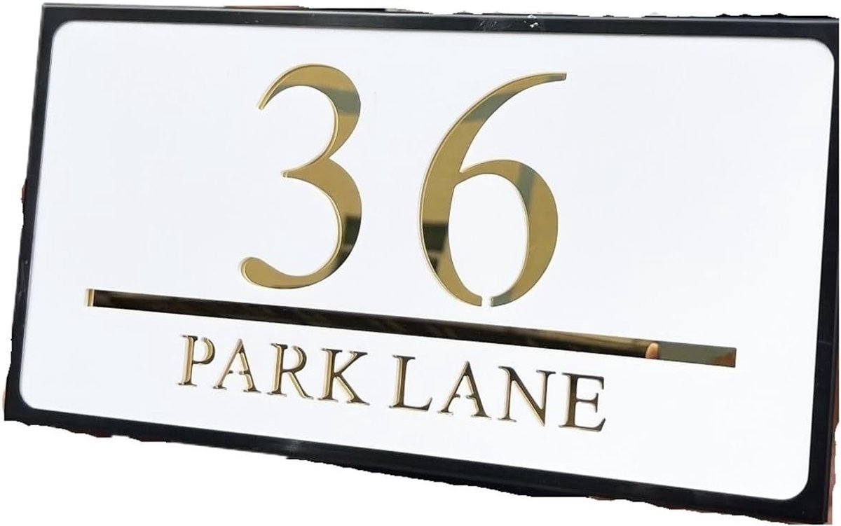 Huisnummerplaat - Adresbord Deur - Huis Herkenning - Metalen Frame - 18x18cm - Wit Goud