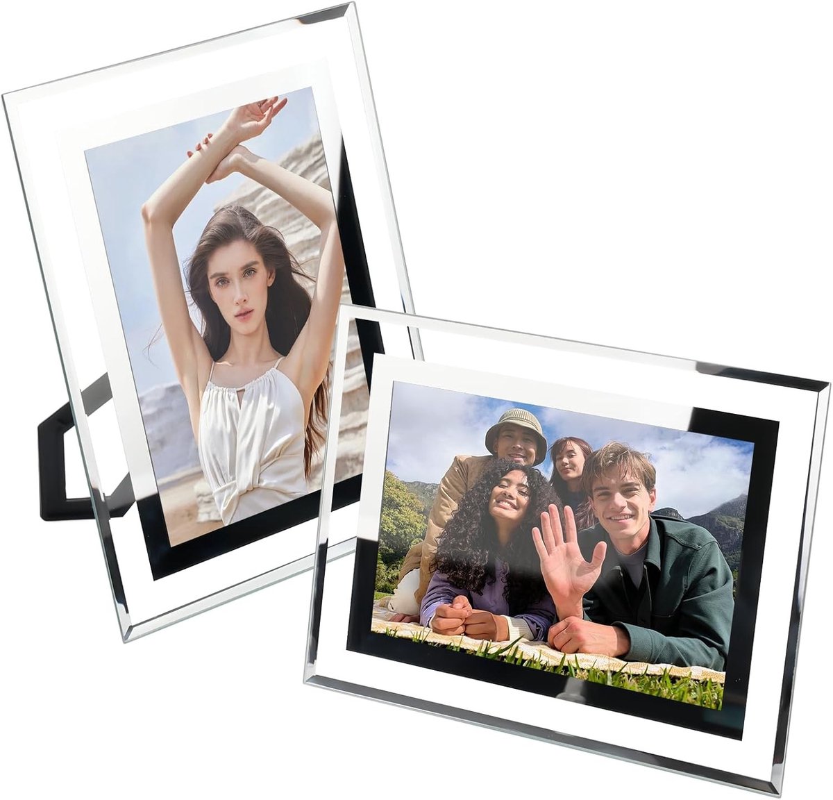 Set van 2 Glazen Fotolijsten - Zilver - Hoogwaardig Glas - Verstelbare Oriëntatie - Voor Foto's tot 13x18 cm