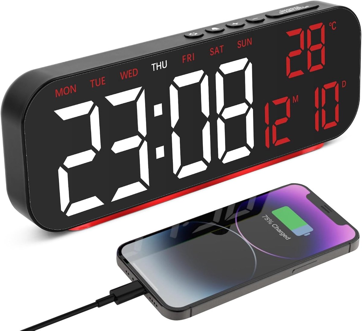 Digitale Wekker - Kunststof - Dubbel Alarm - RGB-sfeerverlichting - Voor Diepe Slapers