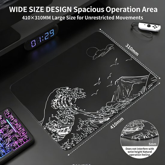 Gaming Muispad - Glas Muismat - Precisie Gaming - Nano Geëtst Glas - 410x310mm - Zwart — afbeelding 4