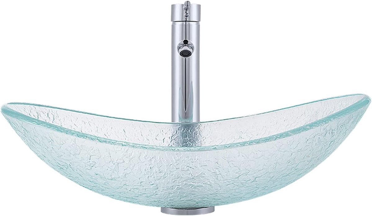 Glazen Wastafel - Badkamer Kom - Dagelijks Gebruik - Waterval Kraan Design - 54x36x14.5 cm - Met Kraan