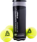 Tennisballen 'PROs' van Angelsports, goedgekeurd door de IPF, in een zwarte koker met de tekst 'All Court Tour Edition'.