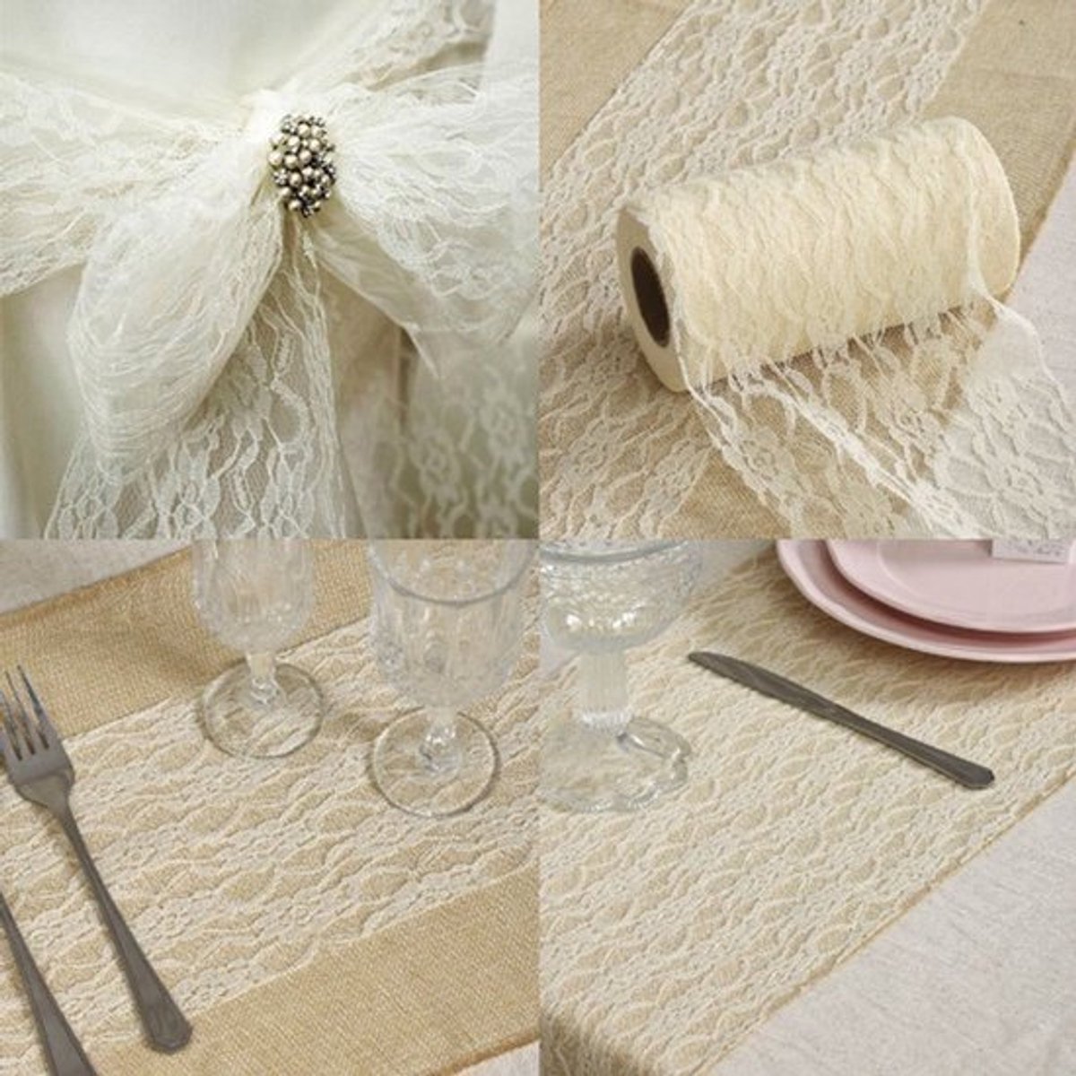 Tafeldecoratie wit - kanten band - Allecto