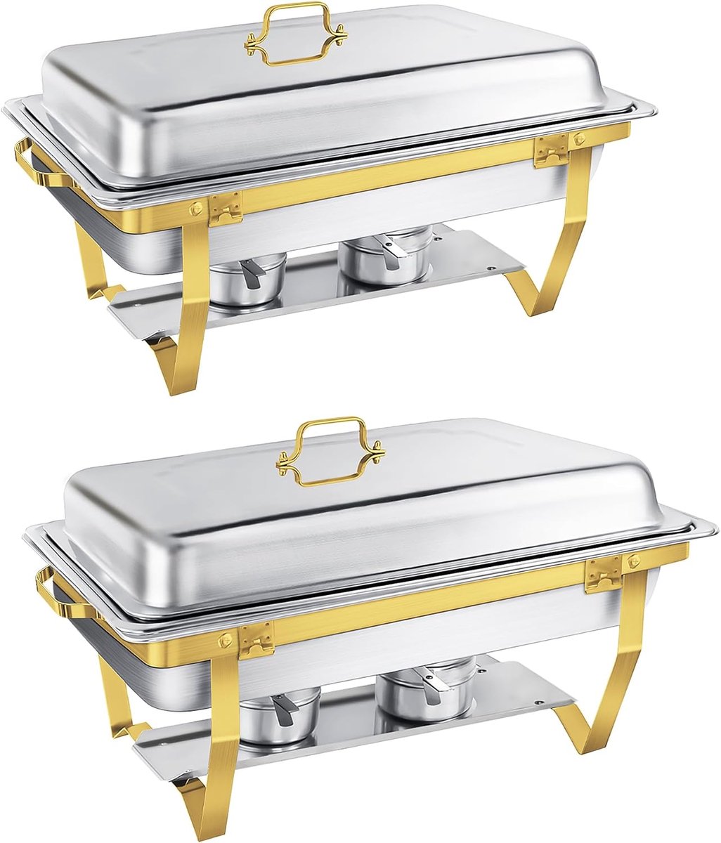 Chafing Dish Buffet Set - Voedselwarmer Buffet - Feesten Buffet - Afgeronde Rand Design - 9 Liter - Goud