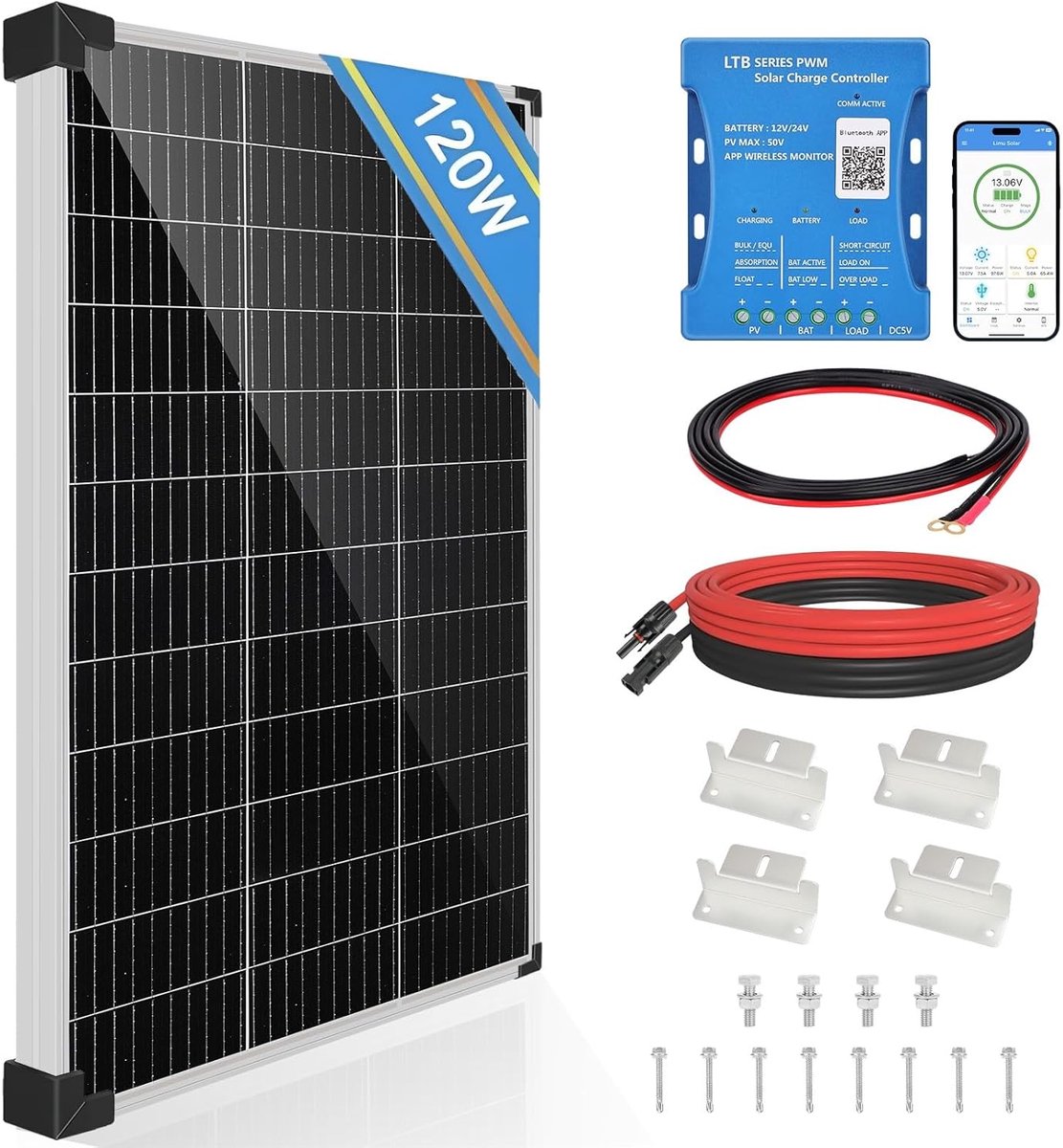 Zonnepaneel Kit - Off-Grid Energie - Energie Opwekken - Met Bluetooth Controller - 120 Watt - Zwart