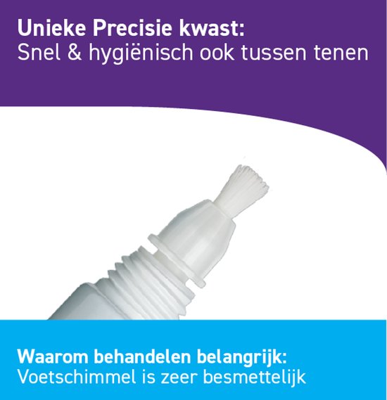 Wit precisie kwastje van Mycosan, ideaal voor tussen de tenen. Tekst: Unieke precisie kwast, snel & hygiënisch ook tussen tenen. Waarom behandelen belangrijk: Voetschimmel is zeer besmettelijk.