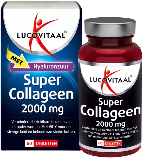 Lucovitaal Super Collageen 2000 mg tabletten met hyaluronzuur. Doos met 60 tabletten.