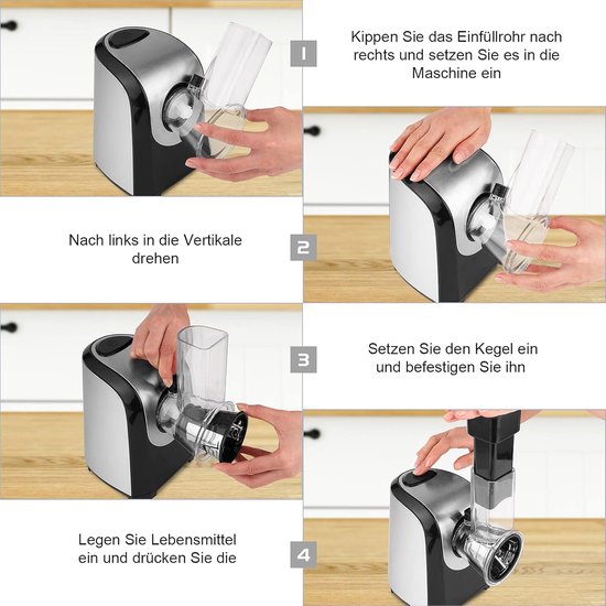 Elektrische Groentesnijder - Keukenrasp Hakmolen - Snel Groenten Snijden - Vijf Kegelmessen - 150 Watt - Zilver Zwart — afbeelding 2