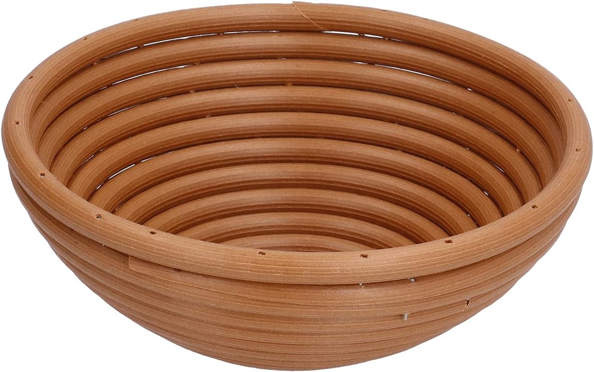 Broodrijsmand - Bakmand - Zuurdesem Bakken - Handgeweven Plastic - 16x16x7 cm - Geelbruin