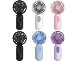 Mini draagbare ventilatoren, set van 6, schattige handventilatoren, op batterijen, lichtgewicht en draagbaar, 3 windsnelheden, USB oplaadbaar, wimperventilator, unisex, geschikt voor kantoor, buiten, reizen en kamperen.