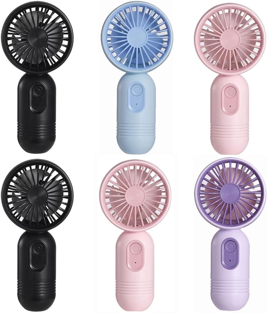 Mini draagbare ventilatoren, set van 6, schattige handventilatoren, op batterijen, lichtgewicht en draagbaar, 3 windsnelheden, USB oplaadbaar, wimperventilator, unisex, geschikt voor kantoor, buiten, reizen en kamperen.