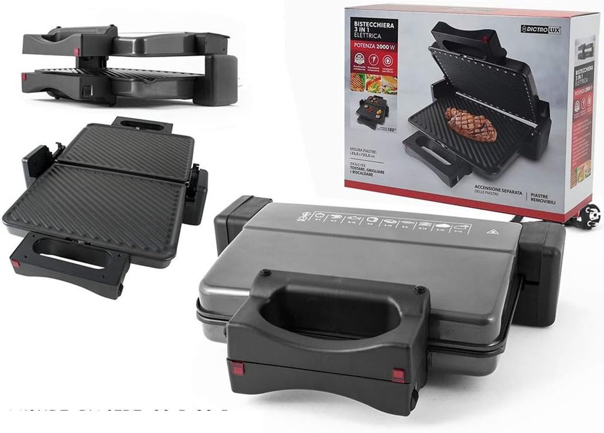 Elektrische Grillpan - Contactgrill - Veelzijdig Koken - 3-in-1 Functie - 33.5x23.5 cm - Zwart