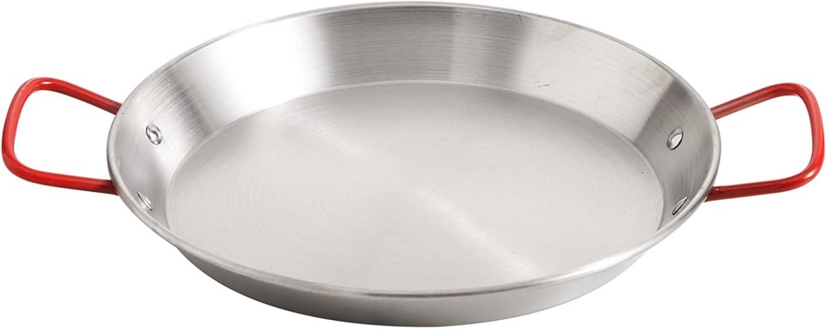 Paellapan Roestvrijstaal Spaanse Kookpot Maaltijden Bereiden Dubbele Geklonken Handgrepen 32 cm Zilver