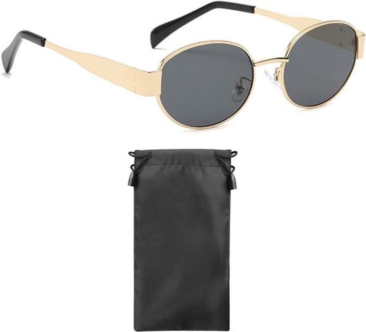 Inovra Plus - Zonnebril dames vintage goud met zwart, ovale bril in brillenkoker