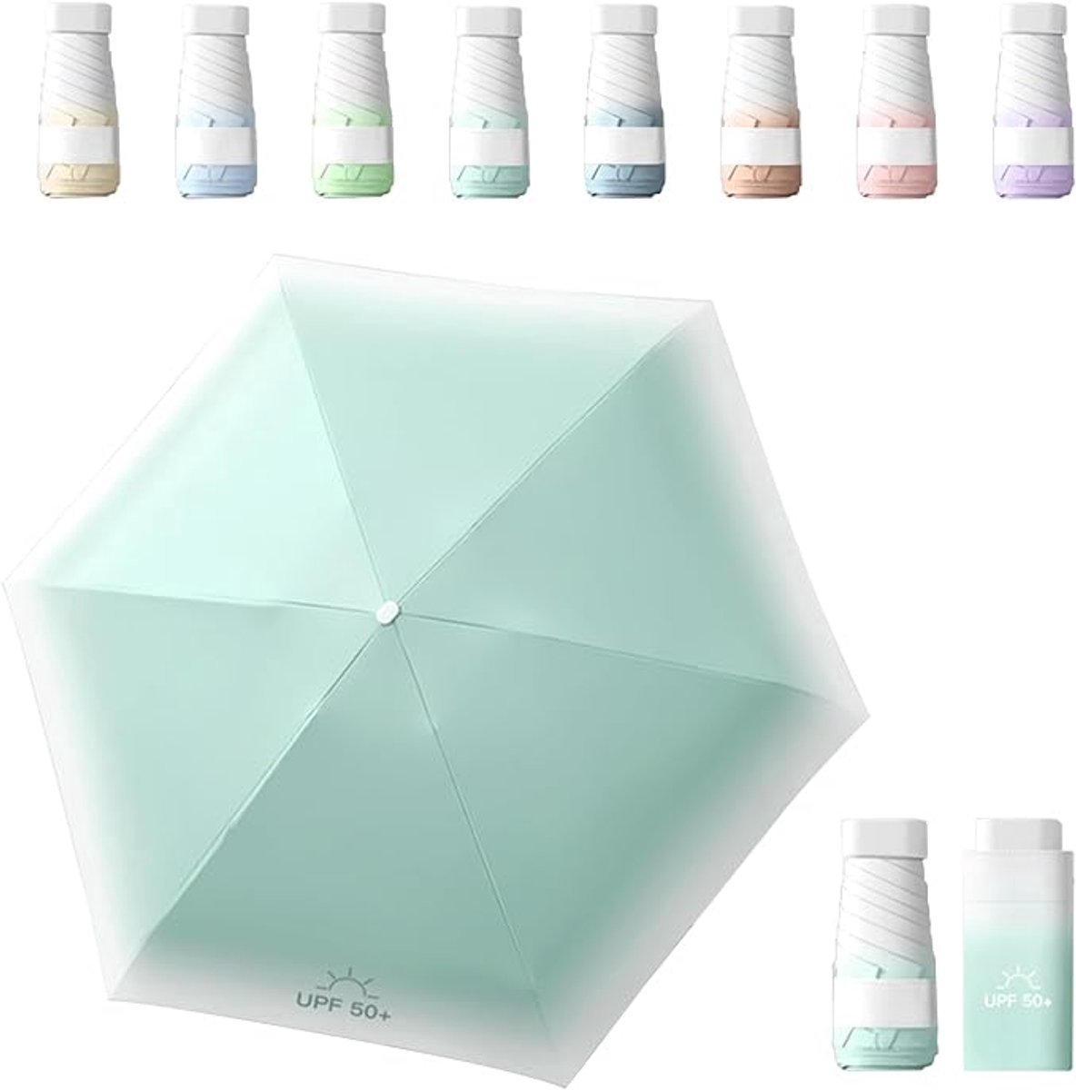 COOAU - Mini Zak UV Beschermings Parasol - UPF 50+ Compact Opvouwbare Zonnescherm - Lichtgewicht Kleine Capsule Paraplu voor Vrouwen Buiten Reizen Zon en Regen