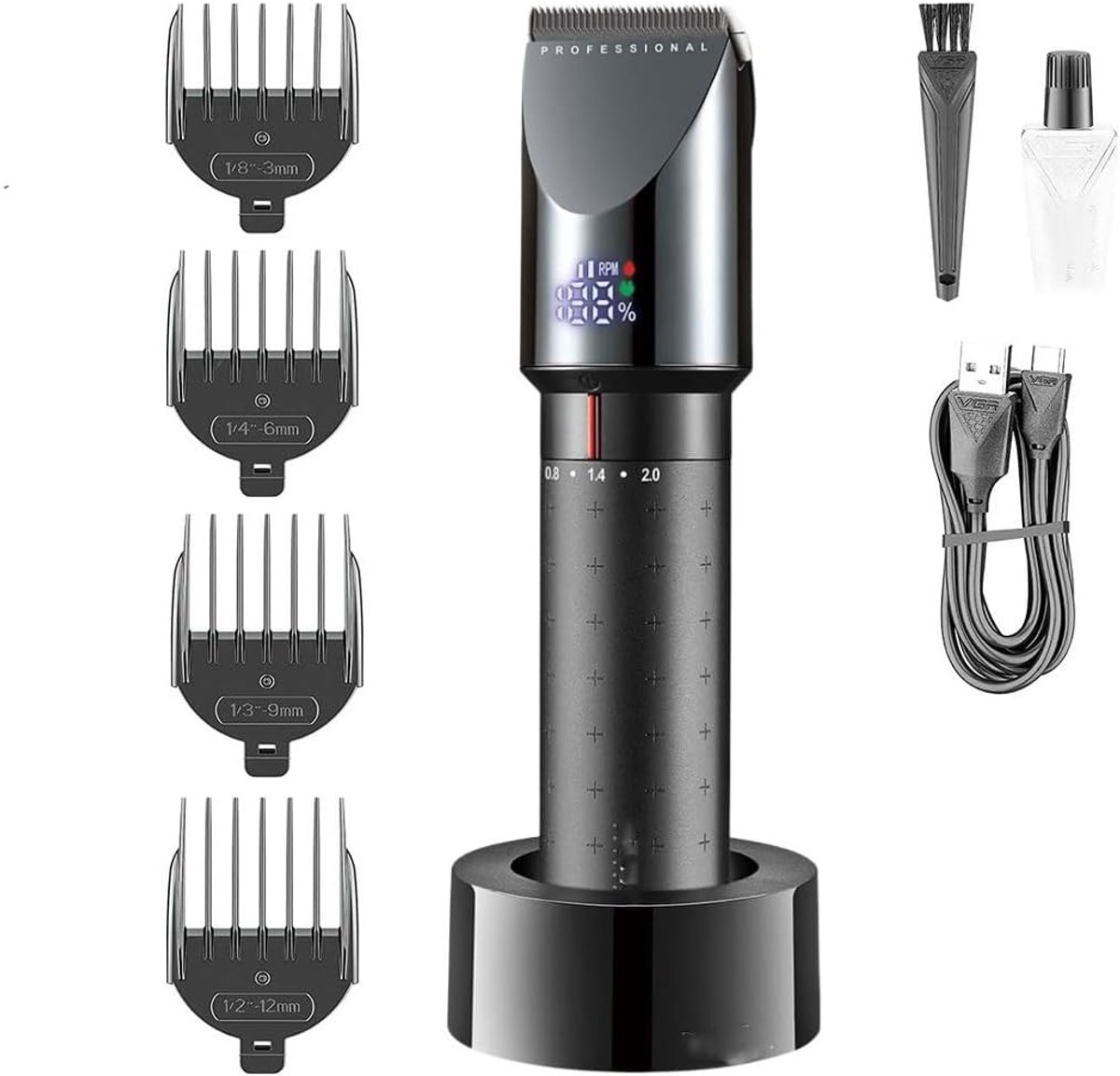 Elektrische Tondeuse - Haarknipper Trimmer - Thuis Kapsel Maken - Snelheidsniveaus LED Display - Inclusief 4 Kammen - Rood