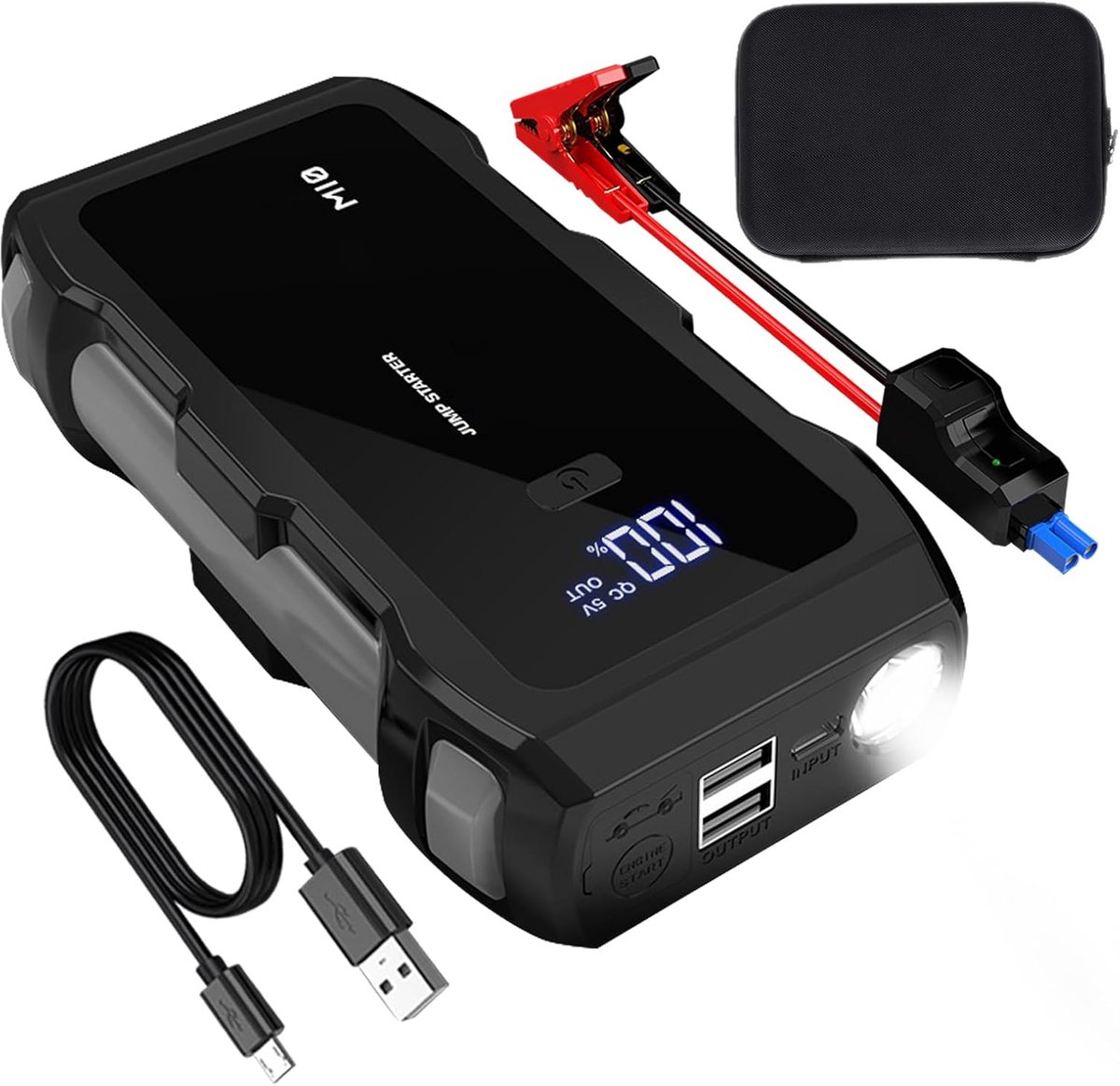 Accustarter Auto - Startbooster Voertuig - Noodsituaties Onderweg - Met Zaklamp Functie - 8000mAh Capaciteit - Zwart