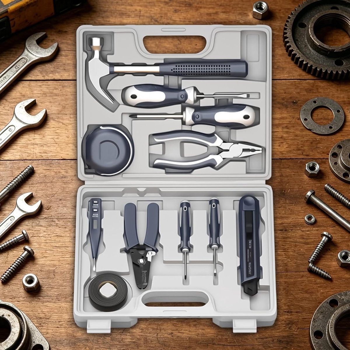 Gereedschapsset Thuis - Klein Multifunctioneel - Klus Klussen - Draagbare Koffer - 11 Stuks - Grijs — cadeau in Gereedschap - foto 3