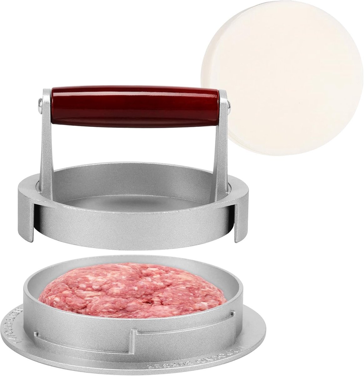 Burger Pers - Patty Maker - Burgers Maken - Verstelbare Dikte - 100 Papieren - Rood