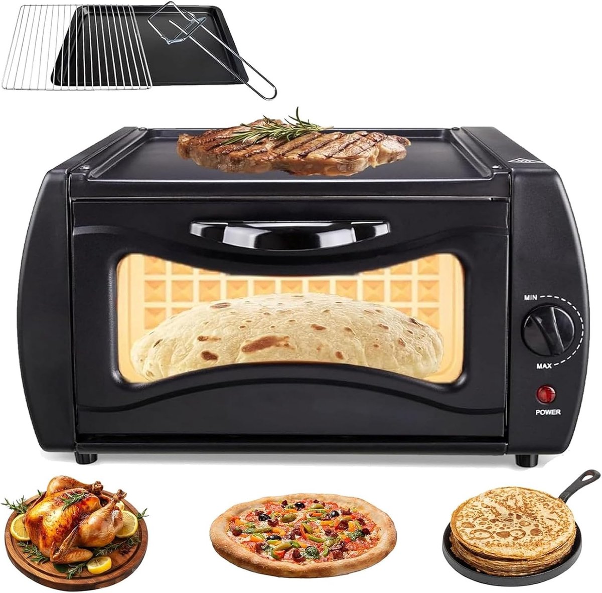 Elektrische Oven Mini Pizza Maker Thuis Koken Dubbele Pizza Bak 15L Capaciteit Zilver