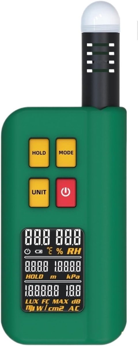 Omgevingsdetector - Meetinstrument - Omgeving Monitoren - 6-in-1 Functies - 300 Gram - Zwart
