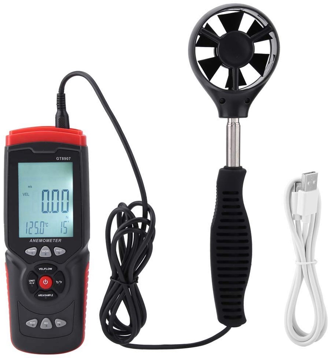 Digitale Windmeter - Luchtstroom Tester - Meten Wind Snelheid - Multifunctioneel LCD Scherm - 10 x 10 x 10 cm