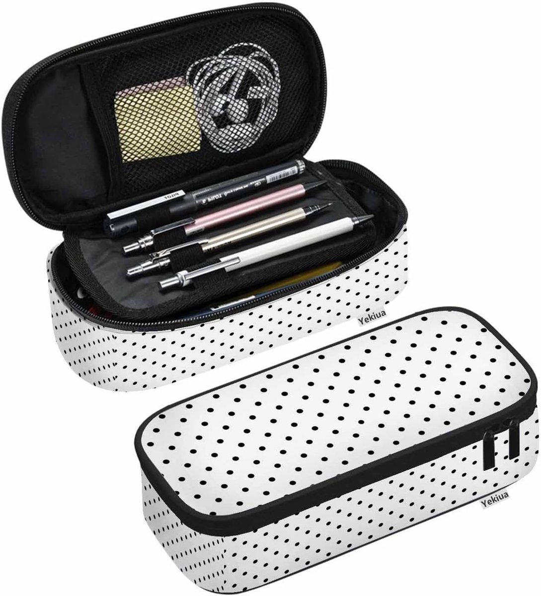 Etui Organizer - Potlood Tas - School College Kantoor - Grote Capaciteit - Eén maat - Zwart Wit