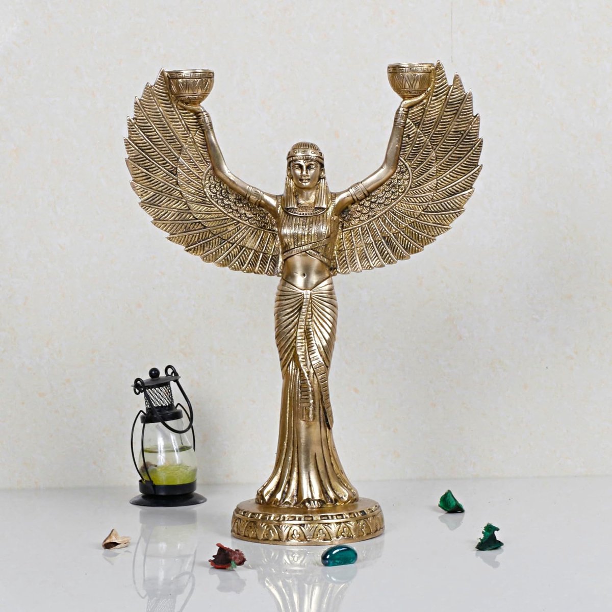 Kaarsenhouder Engel - Theelichthouder Messing - Woondecoratie - Handgemaakt Design - 30 cm - Goud