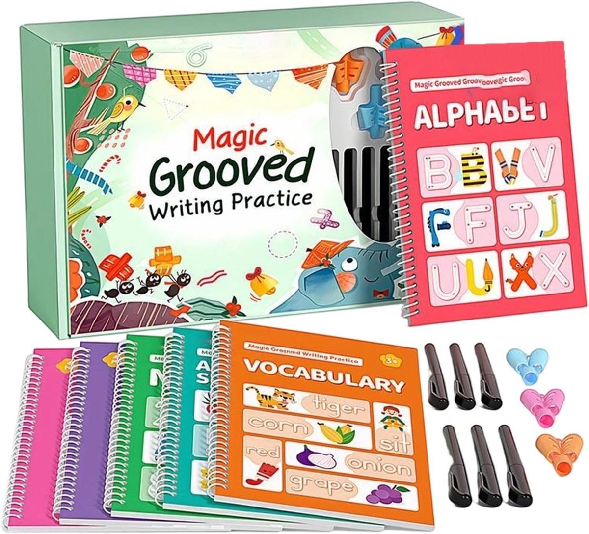 Oefensjabloon Kinderen - Schrijfcorrectie Tekenen - Leren Schrijven - Herbruikbaar Gegroefd - 6 Stuks - Werkboek