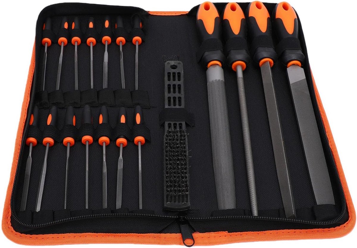 Naaldvijlenset Metaalbewerking - Stalen Vijlen - Gereedschap Reparatie - Ergonomisch Handvat - 19 Delig - Oranje