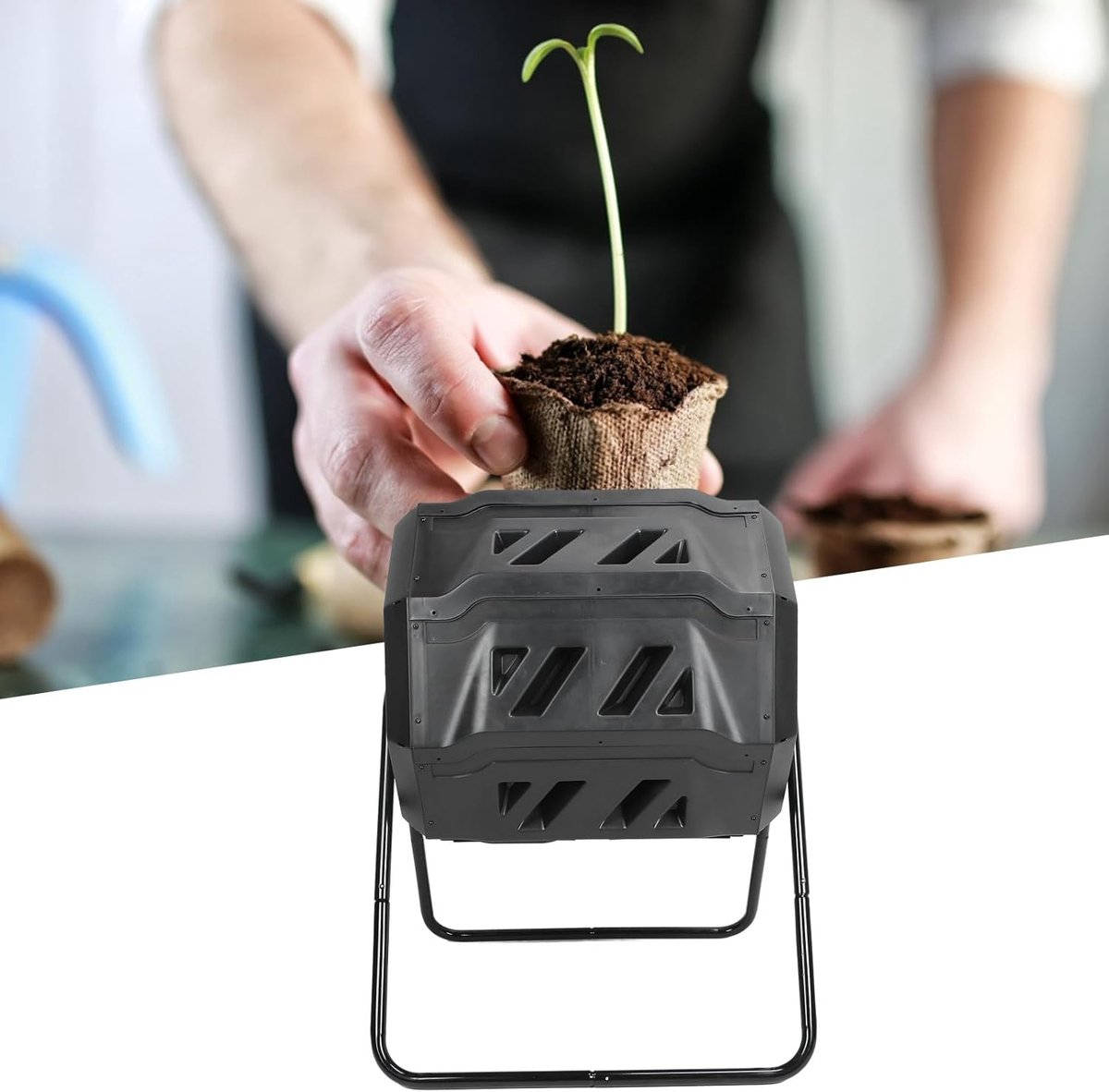 Compostbak Tumbler - Composteerbak Roterend - Tuinafval Verwerken - Dubbele Kamer Ontwerp - 160L - Zwart