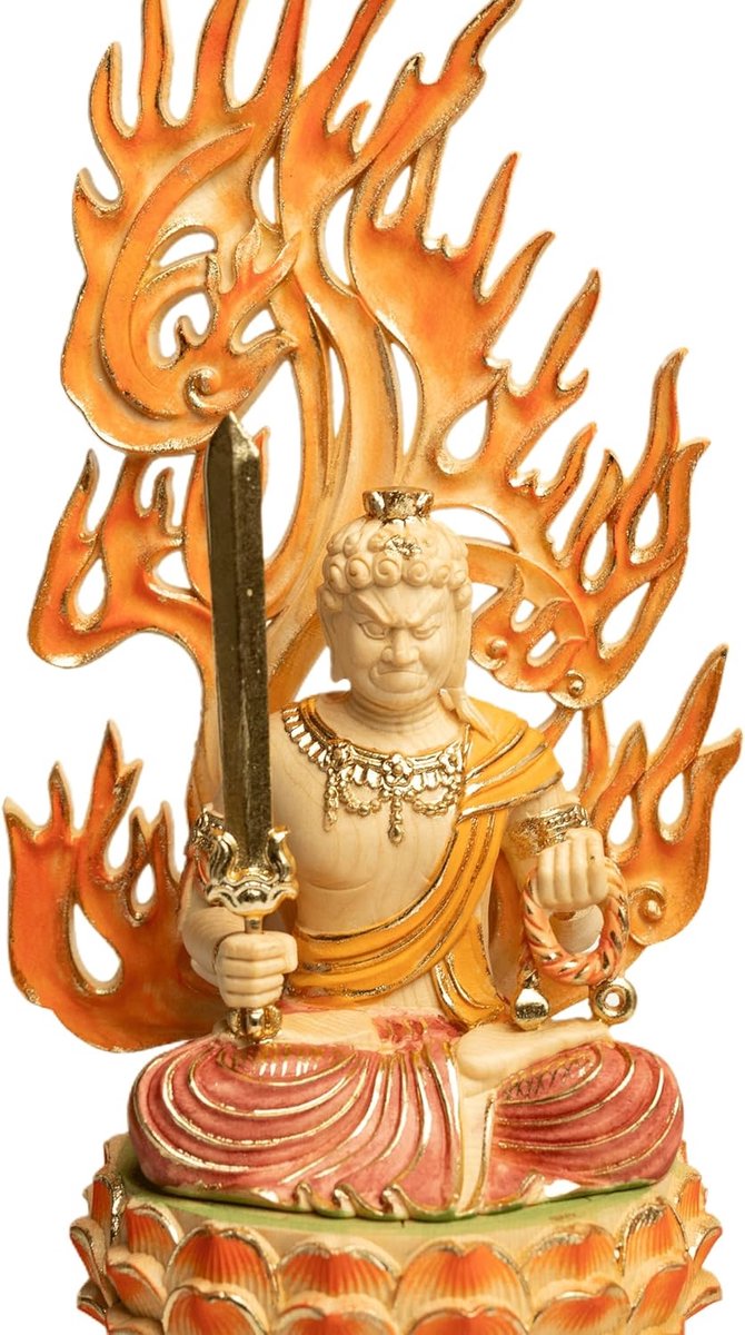 Houten Boeddha Beeld - Acala Fudo Myoo - Spirituele Bescherming - Handgemaakt Met Kleur - Eén maat - Wit van houten — afbeelding 5