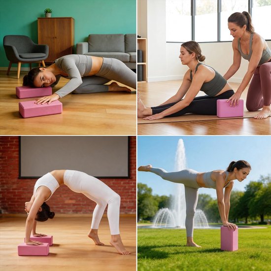 SnelShoppen - Yogablok Set van 2 - Antislip EVA Pilatesblok - Lichtgewicht Schuimblokken - Roze - Ideaal voor Yoga, Pilates, Fitness en Thuistraining van Snelshoppen — afbeelding 5