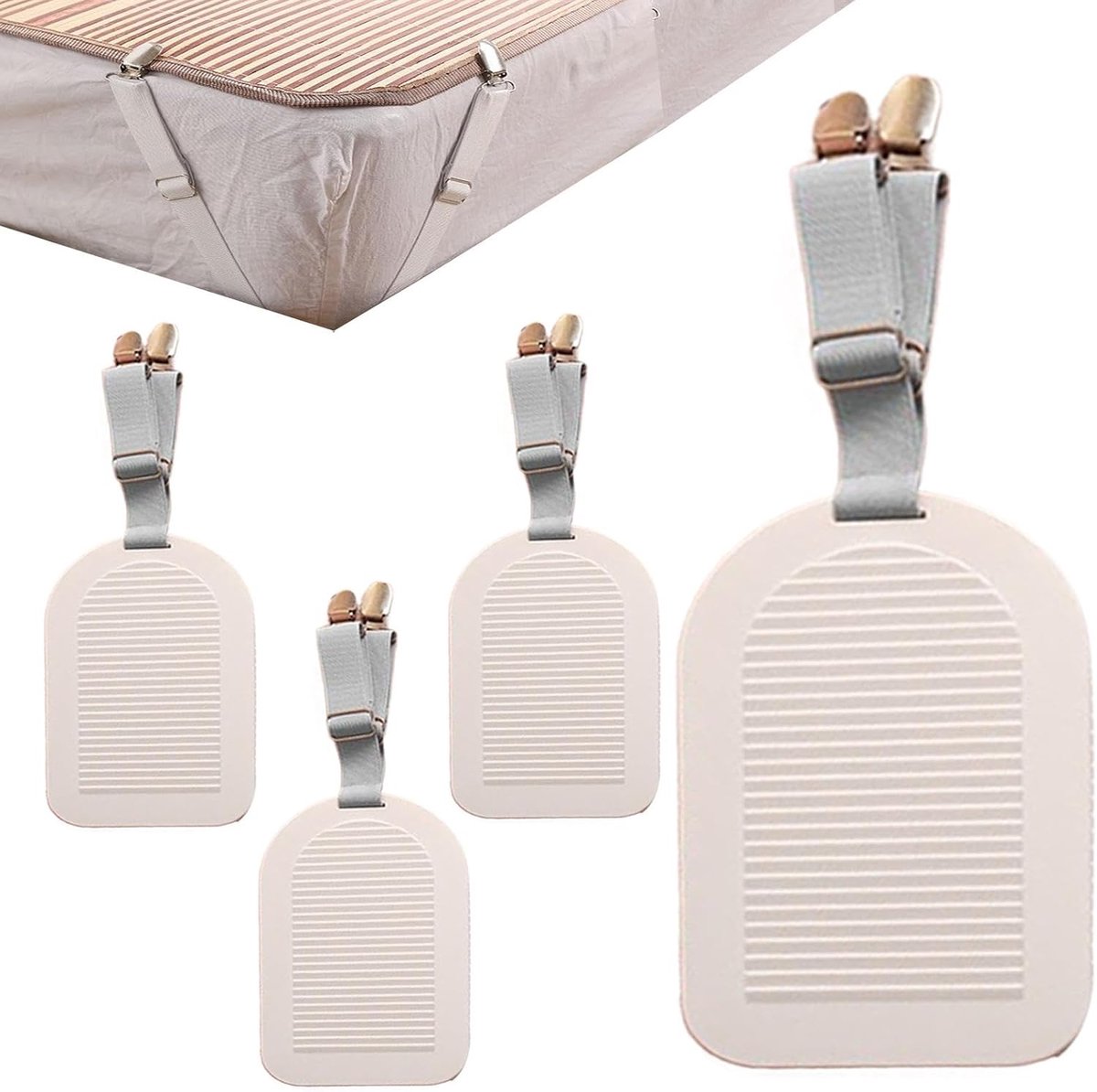 Hoeslakenclips - Bedbanden Spanners - Bed Dicht Houden - Verstelbare Lengte - Set van 4 - Wit