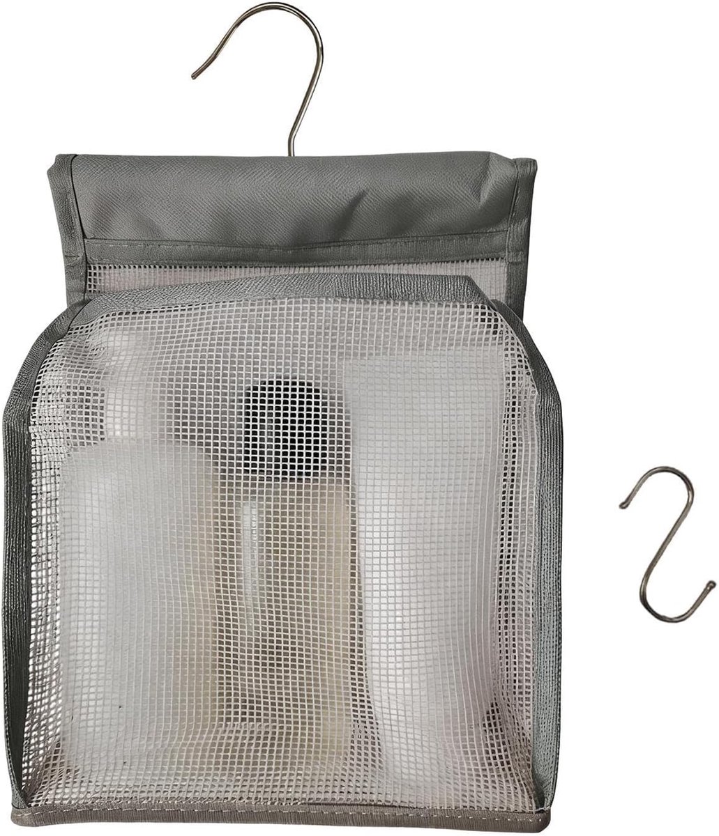 Toilet organizer - Douche tas - Reizen en kamperen - Met haak - 23 x 15 x 3 cm - Grijs