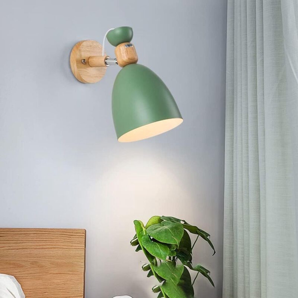 Creatieve, moderne wandlamp, minimalistische wandlamp, smeedijzeren E27-fitting, Scandinavische decoratieve kunststijl, geschikt voor slaapkamers, woonkamers, kinderkamers, eetkamers, hallen en trappenhuizen (groen).